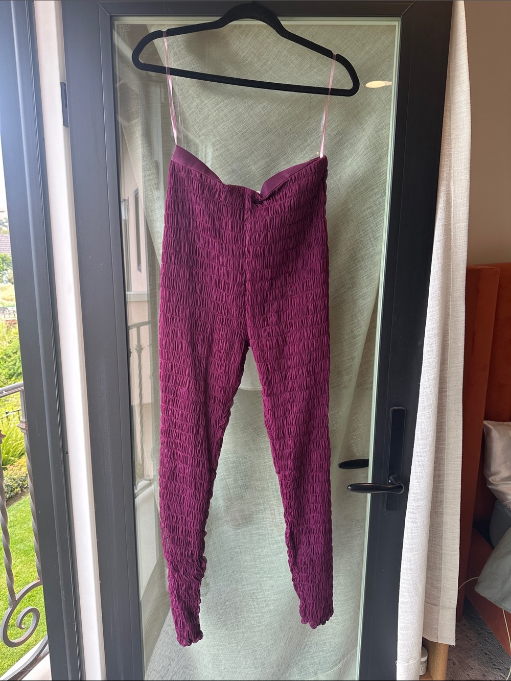 Mistress Rocks Smocked leggings, fully lined, semi high waisted in Deep Berry